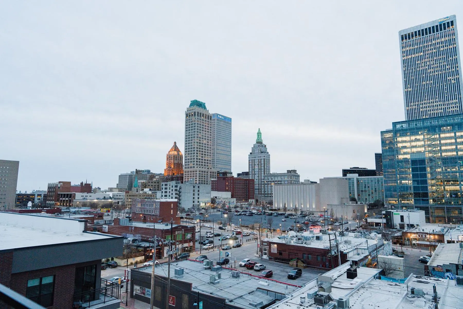 The downtown Tulsa skyline under a clear sky